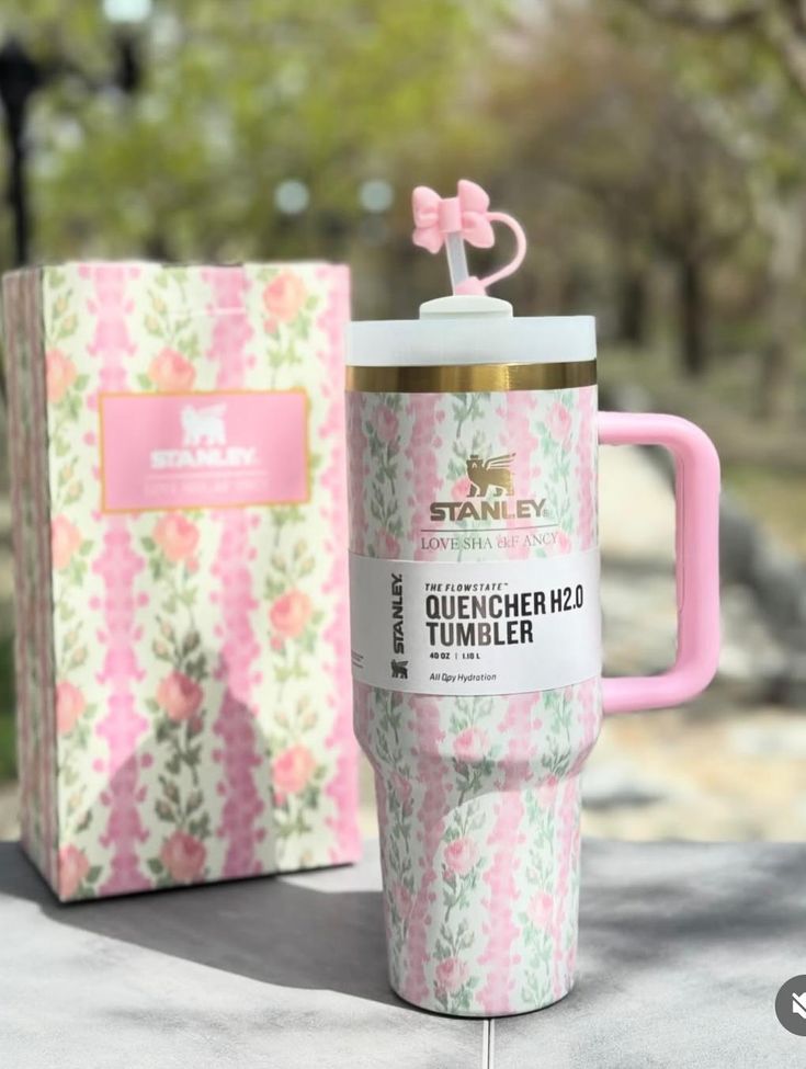 40oz Printed Stanley Tumbler – Premium Insulated Travel Mug | Leak-Proof Lid | Hot & Cold Drinks-Pink Floral