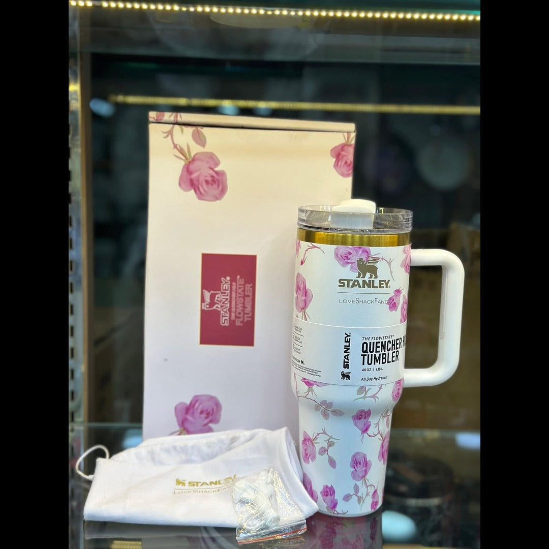 40oz Printed Stanley Tumbler – Premium Insulated Travel Mug | Leak-Proof Lid | Hot & Cold Drinks-Primium White