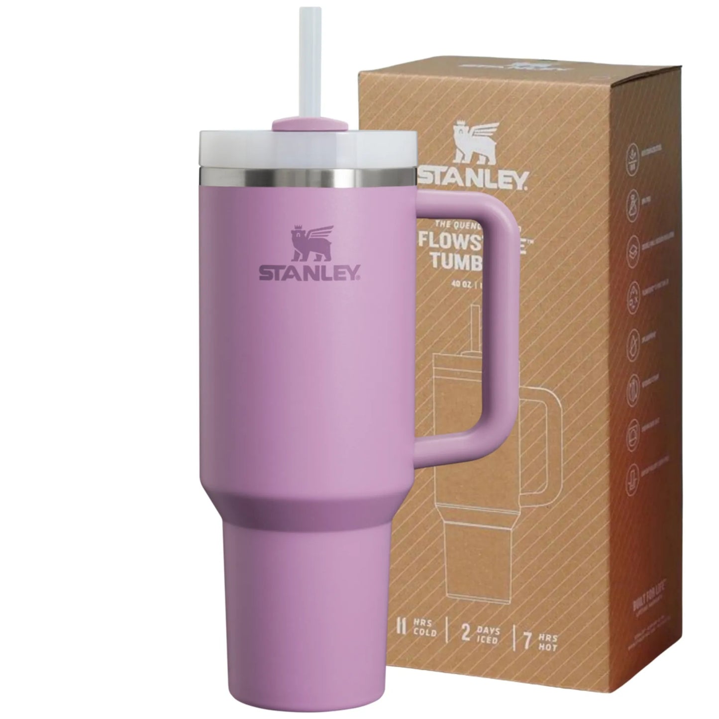 40oz Printed Stanley Tumbler – Premium Insulated Travel Mug | Leak-Proof Lid | Hot & Cold Drinks- Stanley Lilac
