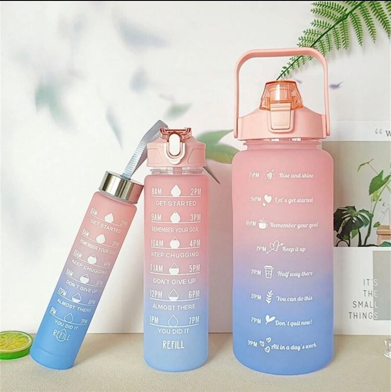 Sports Water Bottles 3 Pcs Set With Leak Proof Flip Top Lid