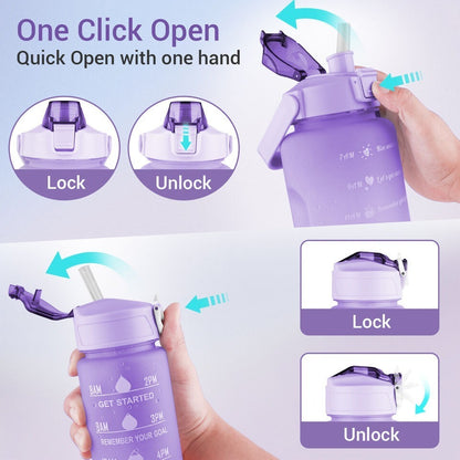 Sports Water Bottles 3 Pcs Set With Leak Proof Flip Top Lid