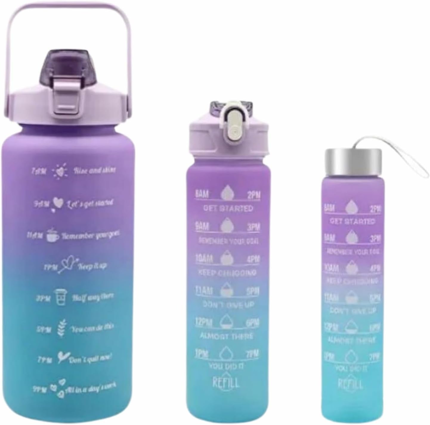 Sports Water Bottles 3 Pcs Set With Leak Proof Flip Top Lid