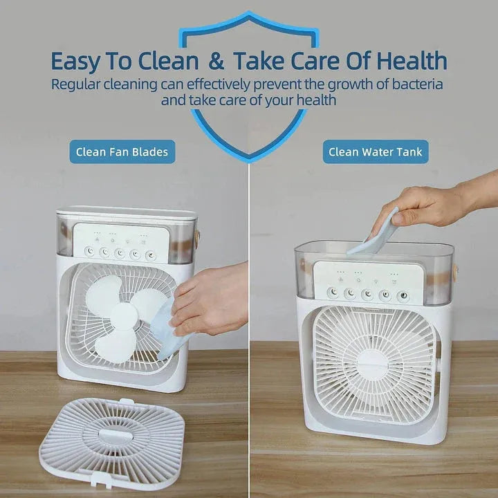 10-Inch Desktop Water Mist Fan – Portable Humidifier Air Cooler with 5-Hole Spray, 3 Speed Modes, and LED Night Light