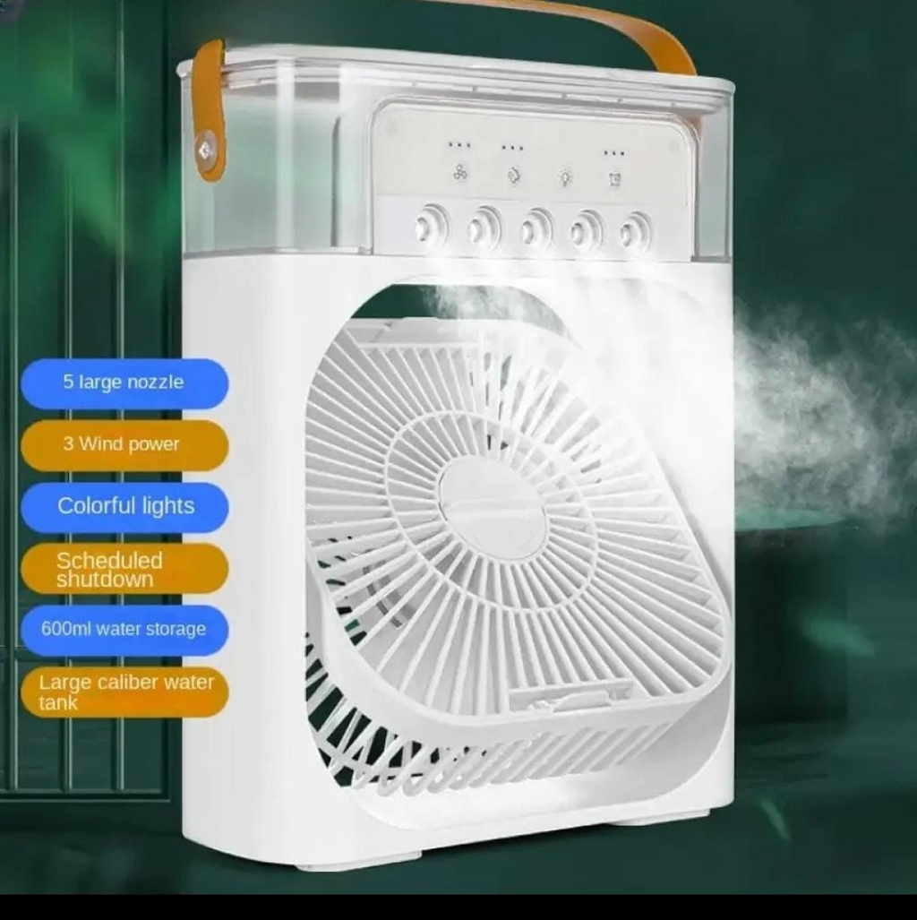 10-Inch Desktop Water Mist Fan – Portable Humidifier Air Cooler with 5-Hole Spray, 3 Speed Modes, and LED Night Light