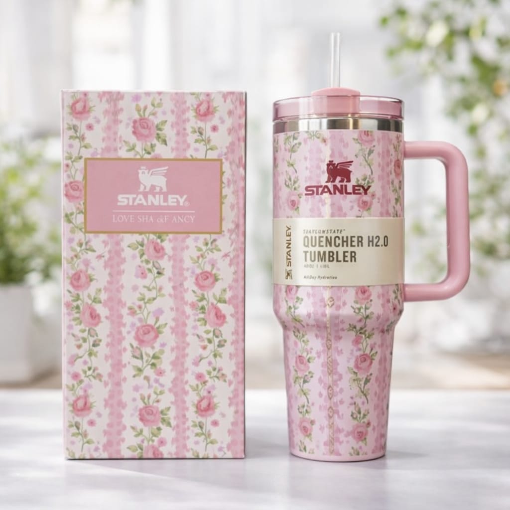 40oz Printed Stanley Tumbler – Premium Insulated Travel Mug | Leak-Proof Lid | Hot & Cold Drinks-Pink Floral