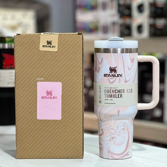 40oz Printed Stanley Tumbler – Premium Insulated Travel Mug | Leak-Proof Lid | Hot & Cold Drinks-Brown Swril