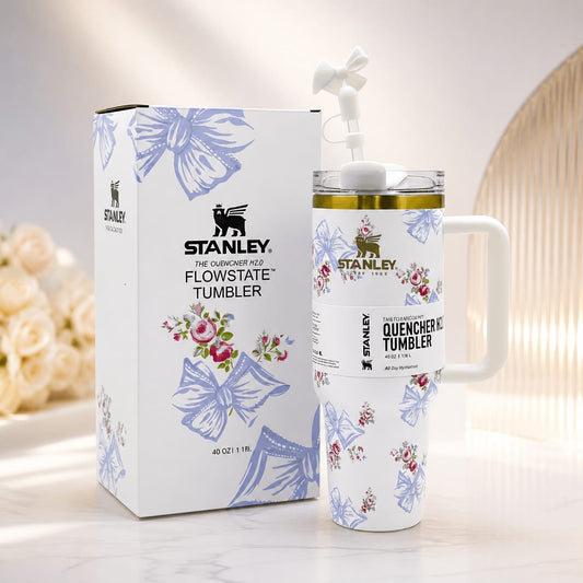 40oz Printed Stanley Tumbler – Premium Insulated Travel Mug | Leak-Proof Lid | Hot & Cold Drinks-Pearl White
