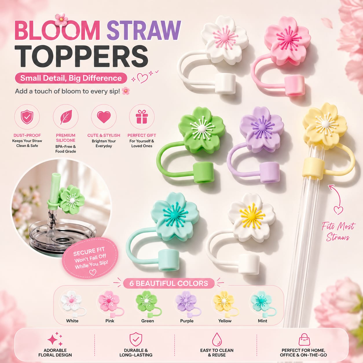 Flower Straw Stopper for Stanley Tumbler