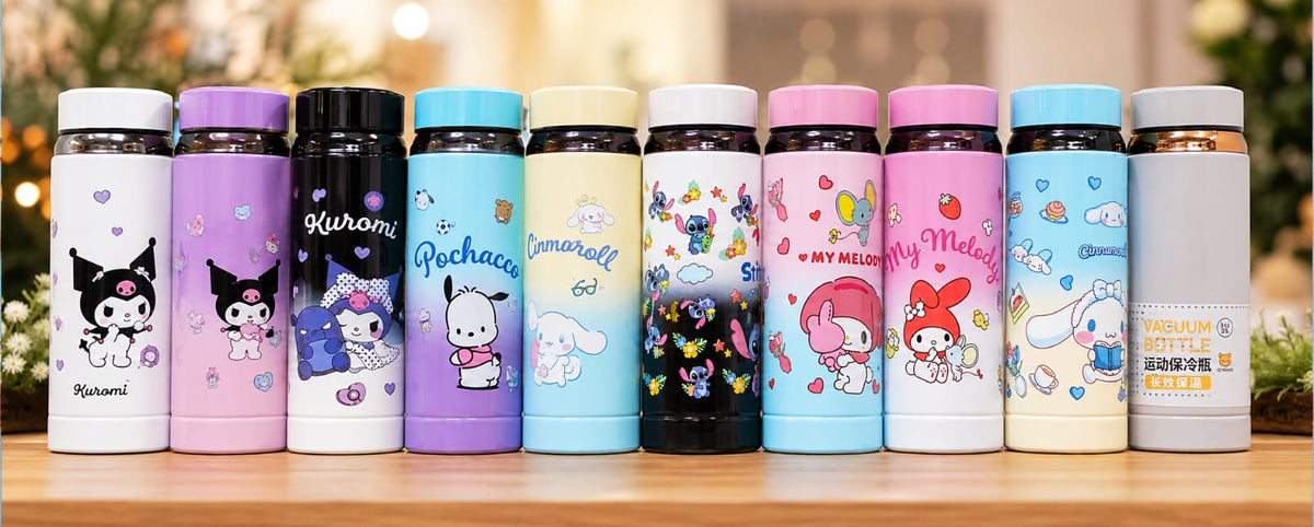 Cartoon Design Stainless Steel Water Bottle 800ml / 1000ml – Insulated Leakproof Vacuum Flask for Kids & Adults