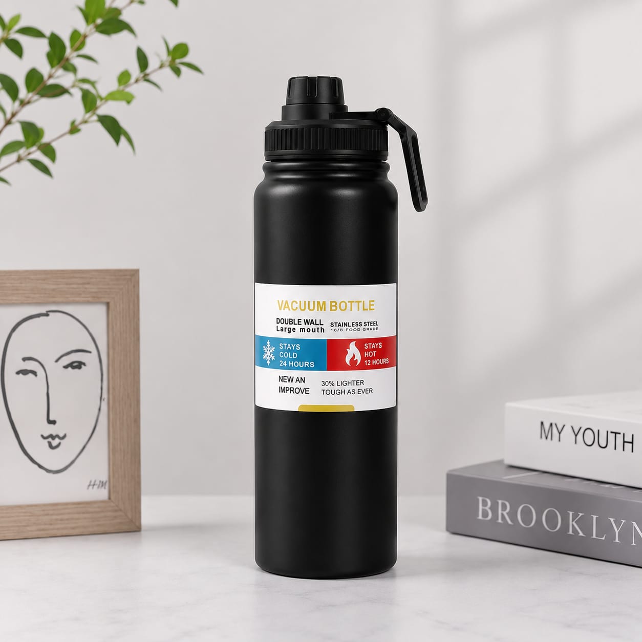 800ml & 1000ml Nozzle Stainless Steel Water Bottle | Vacuum Insulated Hot & Cold Bottle