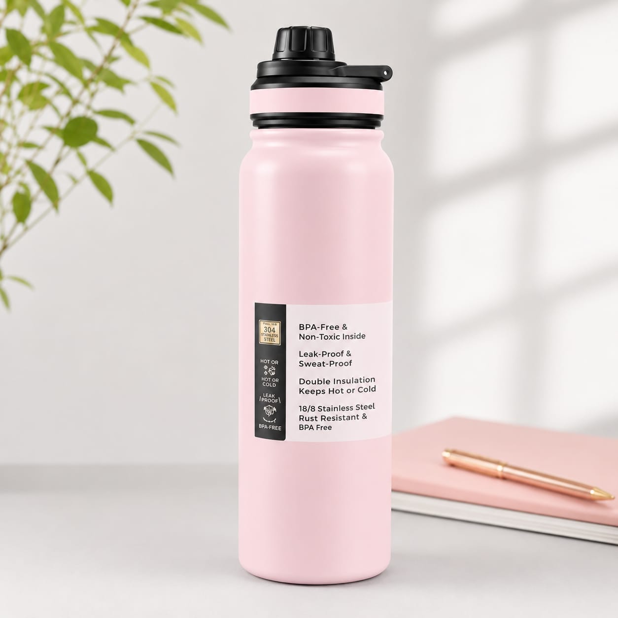 800ml & 1000ml Nozzle Stainless Steel Water Bottle | Vacuum Insulated Hot & Cold Bottle