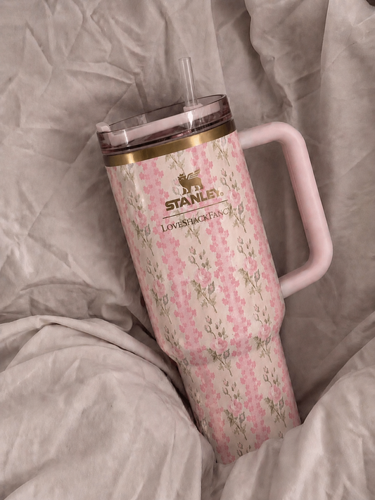 40oz Printed Stanley Tumbler – Premium Insulated Travel Mug | Leak-Proof Lid | Hot & Cold Drinks-PINK ROSES