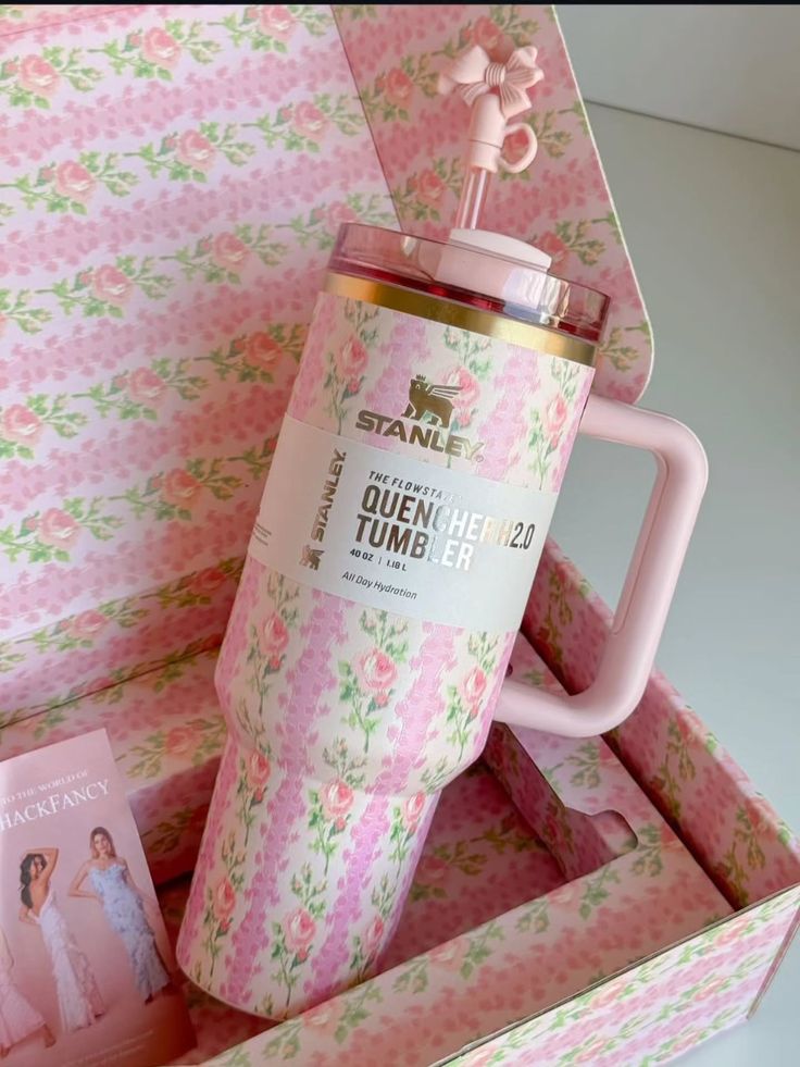 40oz LoveShackFancy Floral Tumbler | Luxury Insulated Stainless Steel Cup with Straw | Aesthetic Pink Design