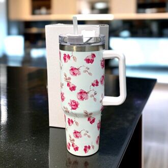 Stanley Printed Tumbler 40oz – White Flowers Designs, Premium Quality